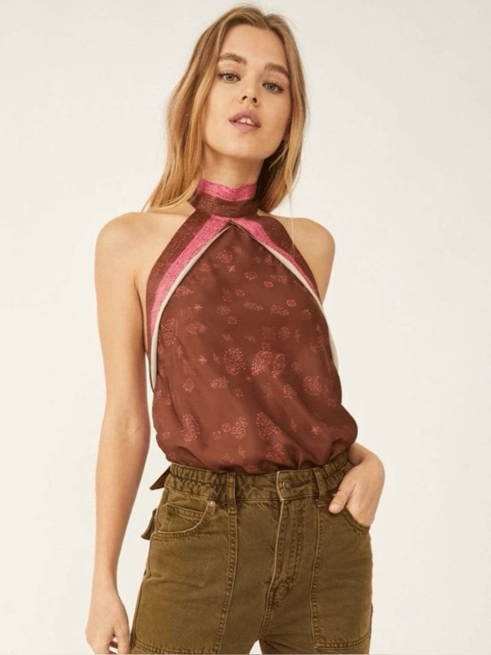 Free People Intimately  1 Thing Halter Open Back Satin Bodysuit Suit Small